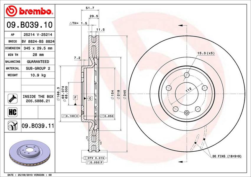 Audi Brembo Disc Brake Rotor - Front (345mm) 8K0615301M